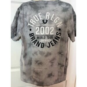 True Religion Mens Grey Tie Dye World Tour Logo Graphic Logo T-Shirt Large